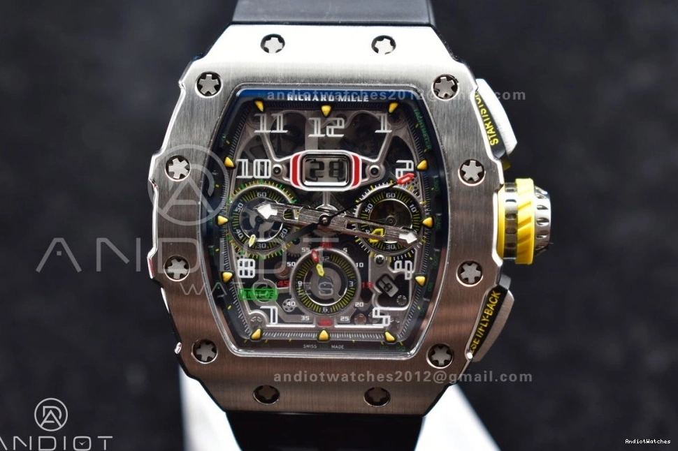 Crystal 1025 1:1 Edition A7750 RM011 Chrono Sophisticated Black on Dial Strap Rubber SS KVF Black V Best 0306